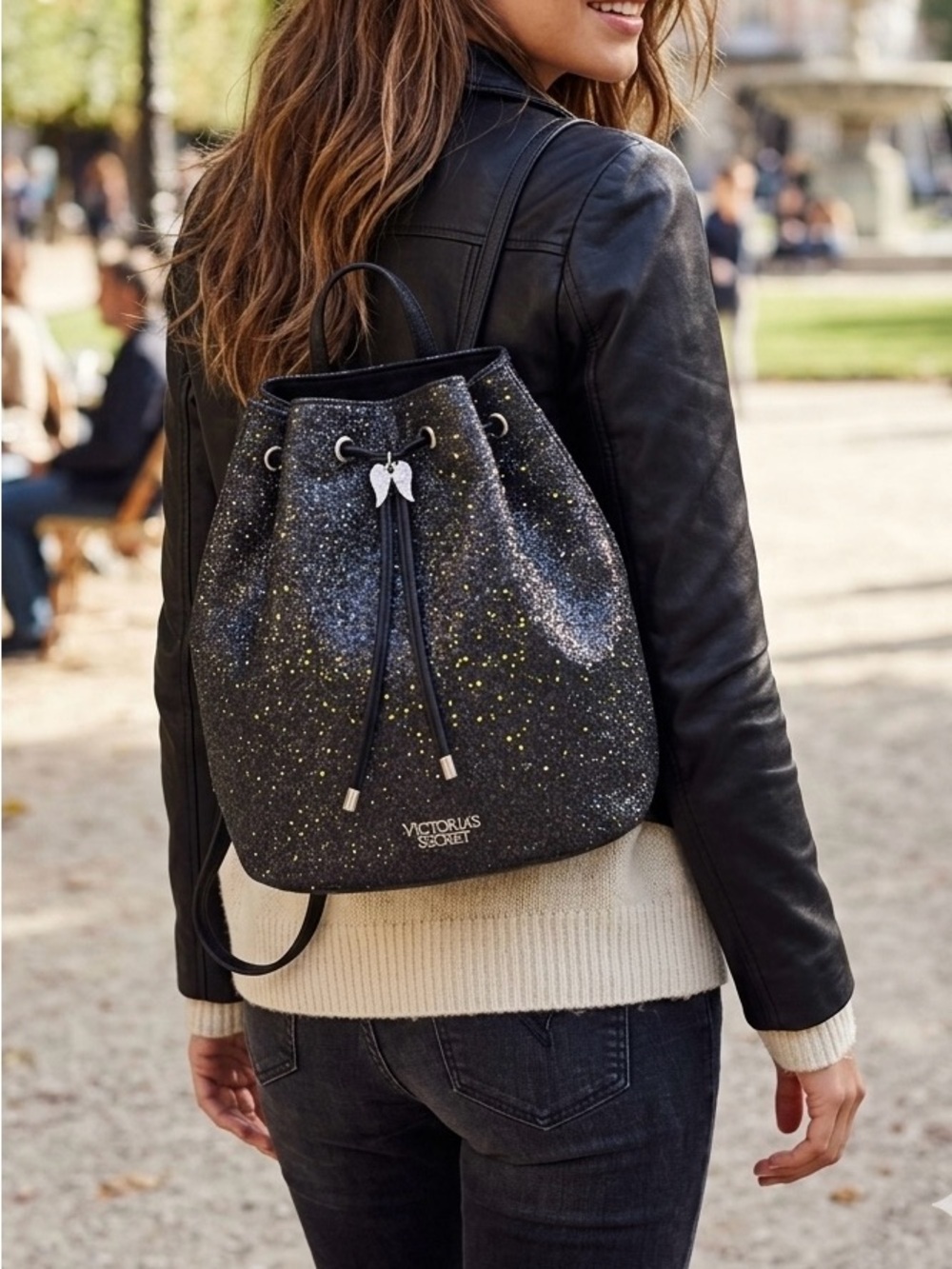 Victoria's Secret Black Sparkling Drawstring Backpack - Picture 13 of 13